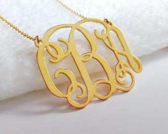 Personalisiertes Hochzeitsgeschenk, goldene Monogramm-Halskette, Monogramm-Anhänger, 3 Initialen-Monogramm-Halskette, monogrammierte Halskette, individueller Schmuck