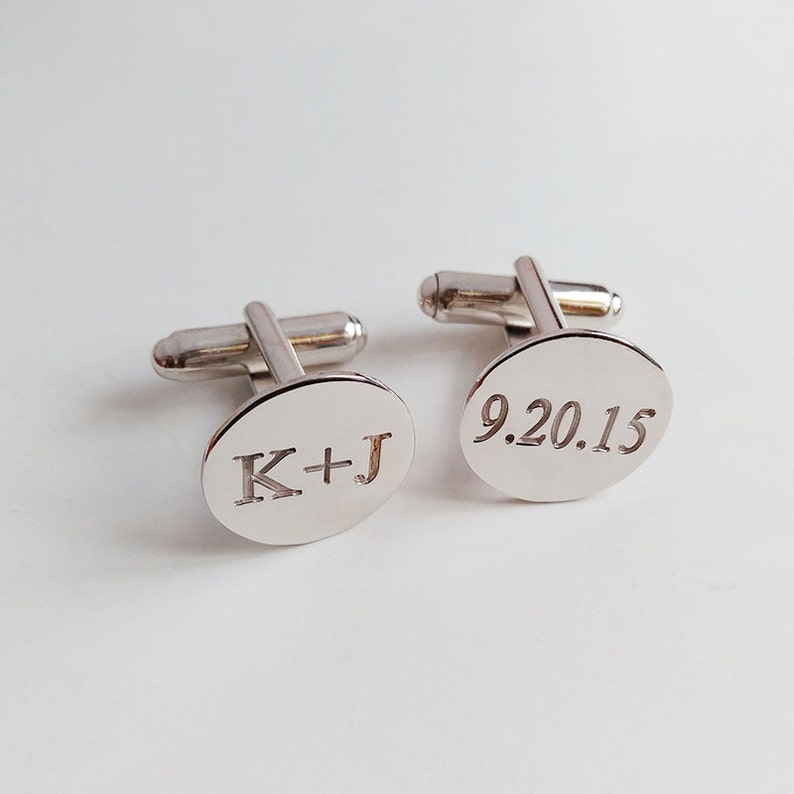 Personalized Wedding Cufflinks,Groom Wedding Cufflinks,Date and Initials Cufflinks,Engraved CuffLinks,Elegant Monogrammed Cufflinks image 1