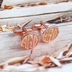 Rose Gold Mens CuffLinks,Groom Wedding Gift,Engraved Monogram CuffLinks,Gift for Fathers Day,Elegant Monogrammed Cufflinks