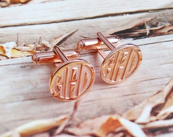 Rose Gold Mens CuffLinks,Groom Wedding Gift,Engraved Monogram CuffLinks,Gift for Fathers Day,Elegant Monogrammed Cufflinks