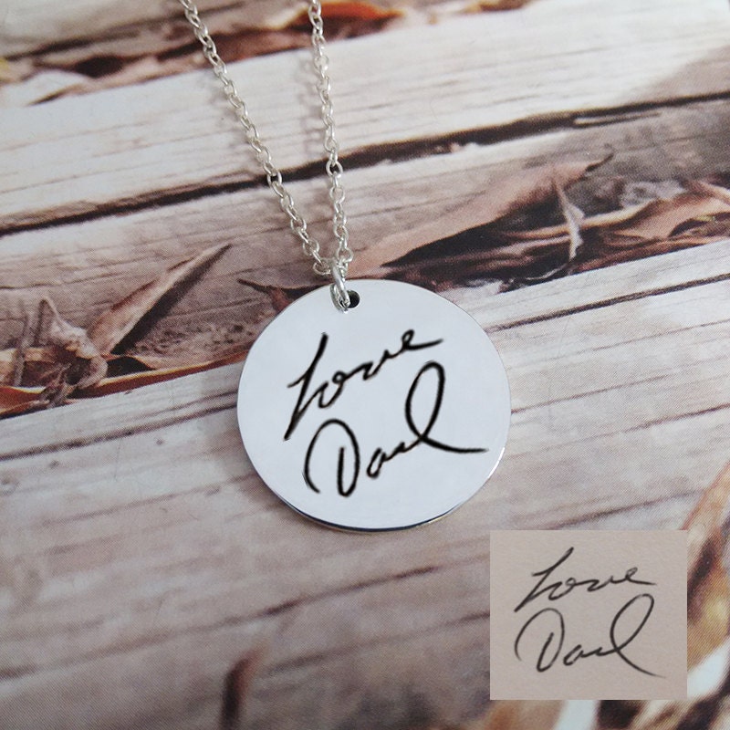 Signature NecklaceHandwritting Disc NecklaceSilver Circle Etsy