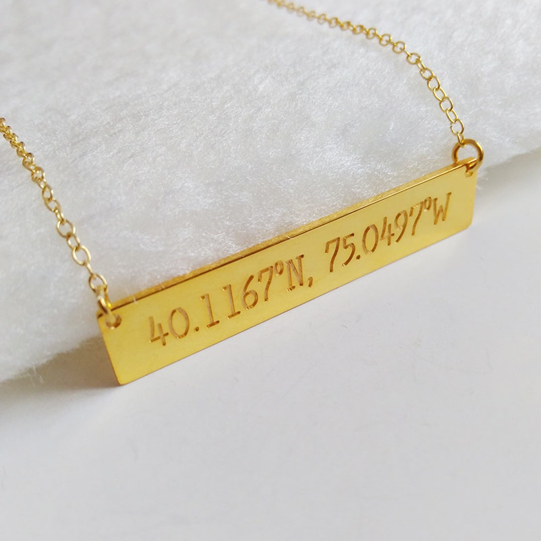 Personalized Gold Bar Necklacecoordinates Necklacelatitude - Etsy