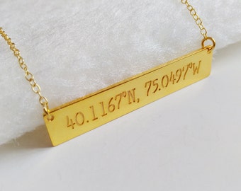 Personalized Gold Bar Necklace,Coordinates Necklace,Latitude Longitude necklace,Monogram Bar Necklace,Engraved Bar Necklace,Custom Jewelry