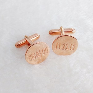 Me And You Wedding Cufflinks,Wedding Date Cufflinks,Rose Gold Personalized Wedding Cufflinks,Monogram CuffLinks,Custom Cufflinks for Groom image 1