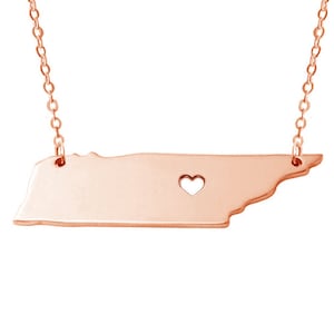 Rose Gold TN State Necklace,Tennessee State Necklace,State Shaped Necklace,Personalized Tennessee State Necklace With A Heart