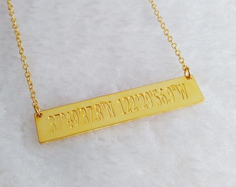Personalized Coordinates Necklace,Gold Bar Necklace,Latitude Longitude Necklace,Monogram Bar Necklace,Engraved Bar Necklace,Custom Jewelry