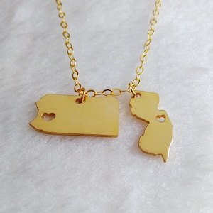 Double State Necklace,Best Friendship Necklace,Long Distance Love Gift,Two states Necklace,Best Friend Gift,Hometown State Jewelry