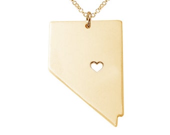 Collar con forma de estado, Collar del estado de Nevada, Collar con dije del estado de Nevada, Collar personalizado del estado de Nevada con un corazón, Amo Nevada