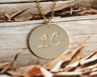Engraved Disc Necklace,Gold Initial Disc Necklace,Initial Disk Necklace,0.75"inch Personalized Disc Necklace,Custom Initial Necklace