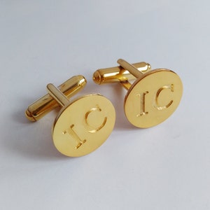 Gold Engraved Wedding Cufflinks,Personalized Wedding Cufflinks,Two Iinitial CuffLinks,Gift for Fathers Day,Elegant Monogrammed Cufflinks
