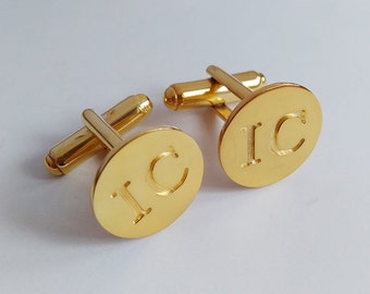 Gold Engraved Wedding Cufflinks,Personalized Wedding Cufflinks,Two Iinitial CuffLinks,Gift for Fathers Day,Elegant Monogrammed Cufflinks