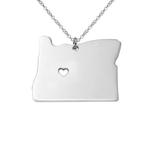 Sterling Silver State Necklace Oregon State Charm Necklace State Shaped Necklace Personalized Oregon State Necklace With A Heart