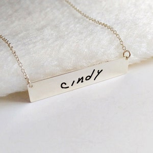 Personalized Signature Necklace,Handwritting Bar Necklace,Silver Horizontal Bar Necklace,Engraved Bar Necklace,Custom Handwritting Jewelry