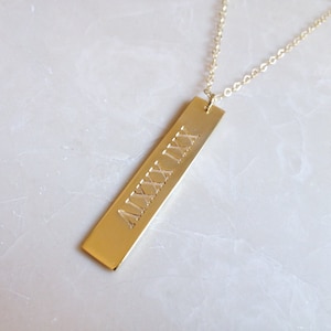 Roman Numeral Vertical Bar Necklace,Engraved Bar Necklace,Personalized Vertical Bar Necklace,Sterling Sliver Vertical Bar Charm,Bar Jewelry