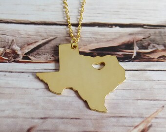 TX State Necklace,Texas State Charm Necklace,State Shaped Necklace,Personalized Texas State Necklace With A Heart-%100 Handmade