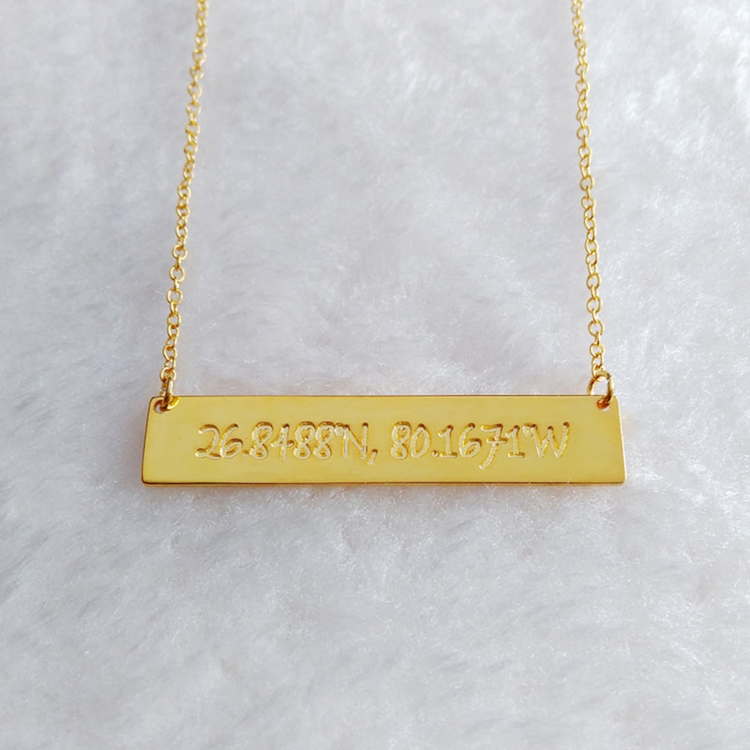 Gold Bar Necklace latitude Longitude Necklace engraved Coordinates Necklace engraved Bar Necklace latitude Longitude Jewelry Etsy Canada