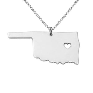 Sterling Silber Oklahoma Halskette OK Zustand Charme Halskette Zustand geformt Halskette Personalisierte Zustand Halskette Zustand Schmuck mit einem Herz