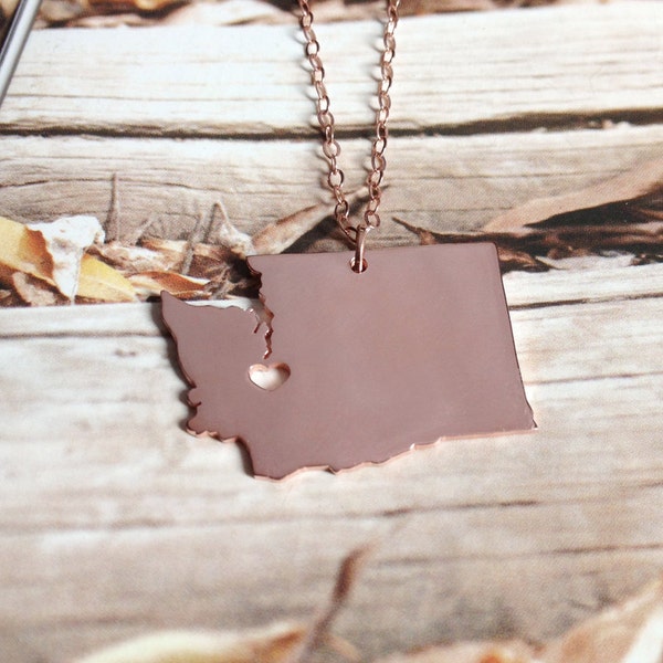 Silver State Necklace Washington State Necklace WA State Charm Necklace State Shaped Necklace Personalized State Necklace With A Heart