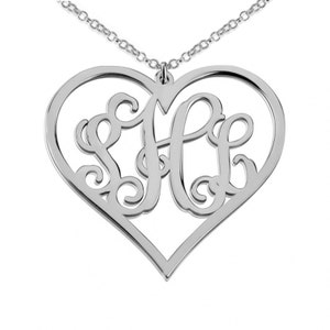 Heart Shaped Monogram Necklace,3 Initial Necklace,sterling Silver ...