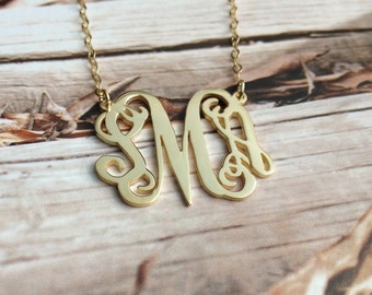 3 Initial Monogram Necklace,1.75 inch 18k Gold Plated Personalized Necklace,Letter Necklace,Custom Jewelry,Christmas Gift