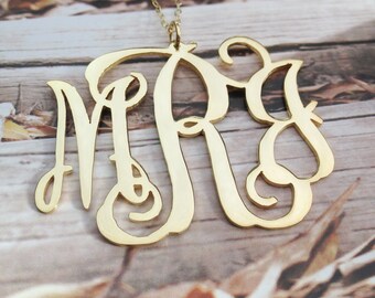 1,25 inch monogram ketting, 3 eerste monogram ketting, vergulde monogram ketting, kerstcadeau verjaardagscadeau -% 100 handgemaakt