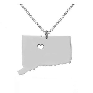 CT State Charm Necklace,Connecticut State Necklace,State Shaped Necklace,Personalized Connecticut State Necklace With A Heart-%100 Handmade