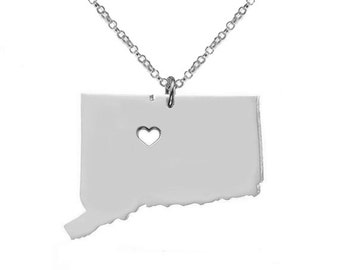 CT State Charm Necklace,Connecticut State Necklace,State Shaped Necklace,Personalized Connecticut State Necklace With A Heart-%100 Handmade