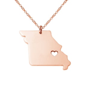 Rose Gold MO State Charm Necklace,MO State Necklace,Missouri State Necklace,State Shaped Necklace With A Heart-%100 Handmade