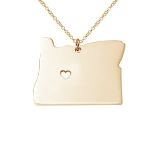 State Necklace Oregon State Charm Necklace State Shaped Necklace Personalized State Necklace 18k Gold plated State Necklace With A Heart
