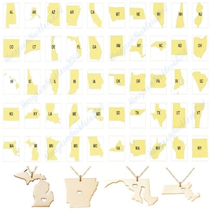 Any State Necklace,Choose Your State Necklace,50 state Charm Necklace,Personalized State Necklace, State Charm Necklace With A Heart