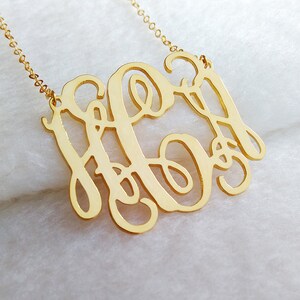 Gold Monogram Initial Necklace,3 Initials Monogram Necklace,Personalized Monogram Charm,Monogrammed Necklace,Wedding Gift,Custom Jewelry
