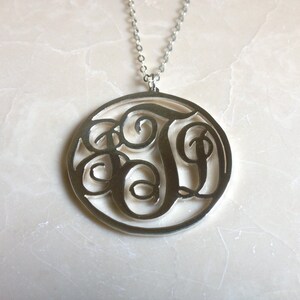 Silver Initial Monogram Necklace,Personalized Monogram Necklace,Initial Letter Necklace,2 inch Monogram Necklace- %100 Handmade