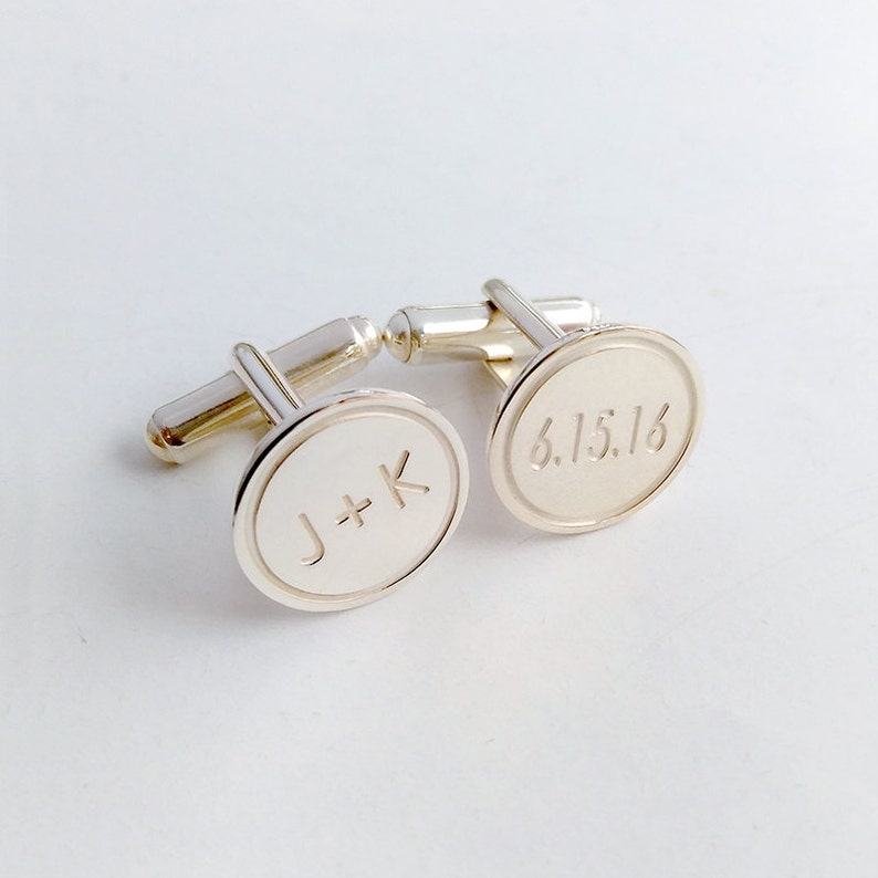 Personalized Wedding Cufflinks,Groom Wedding Cufflinks,Date and Initials Cufflinks,Engraved CuffLinks,Elegant Monogrammed Cufflinks image 2