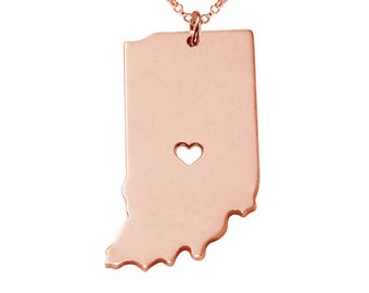 Indiana State Map Necklace,Rose Gold IN State Necklace,State Shaped Necklace,Personalized Indiana State Necklace With A Heart