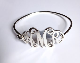 3 Initial Monogram Bracelet Sterling Silver Monogram Bracelet,1.5 Inch Custom Bracelet,Bridesmaid Gift,Name Bracelet Best Christmas Gift