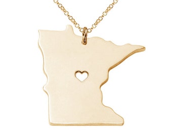 Sterling Silver State Necklace Minnesota State Charm Necklace State Shaped Necklace Personalized Minnesota State Necklace With A Heart