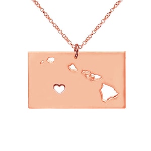 Rose Gold Hawaii State Necklace,HI State Charm Necklace,State Shaped Necklace,Personalized Hawaii State Necklace With A Heart