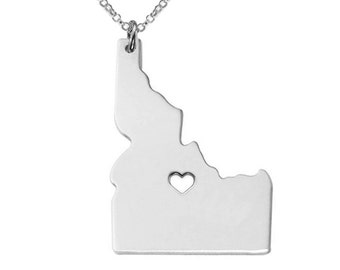 Idaho State Necklace Silver State Necklace ID State Charm Necklace State Shaped Necklace Personalized State Necklace With A Heart