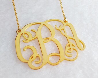 Collana con monogramma in oro, collana con iniziale in oro, collana personalizzata da 3,17 cm, collana con targhetta, gioielli personalizzati, regalo di Natale