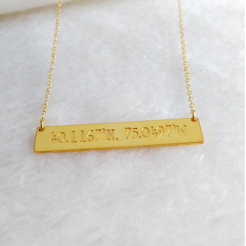 Personalized Gold Bar Necklacecoordinates Necklacelatitude - Etsy