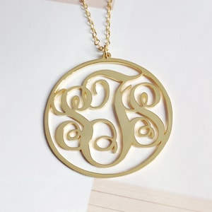 Gold Monogram Necklace,3 Initial Monogram Necklace,2 inch Personalized Circle Necklace,Custom Necklace,Christmas Gift -%100Handmade