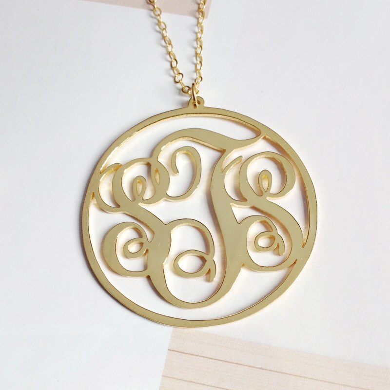 Gold Monogram Necklace,3 Initial Monogram Necklace,2 inch Personalized Circle Necklace,Custom Necklace,Christmas Gift -%100Handmade