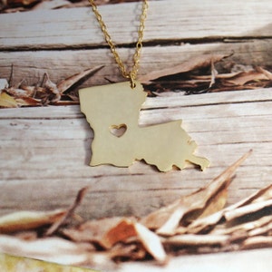 Louisiana State Necklace Sterling Silver State Necklace LA Charm Necklace State Shaped Necklace Personalized State Necklace With A Heart