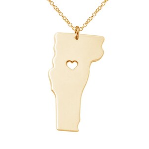 Gold Vermont State Charm Necklace,VT State Necklace,State Shaped Necklace,Personalized Vermont 18k Glod State Necklace With A Heart