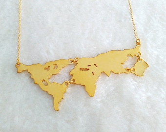 Gold World Map Necklace,Personalized Earth Jewelry,Mother Earth Necklace,Earth Day Gift,Travel Necklace,Country Necklace,Memorial Gift