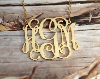 Personalized Monogram Necklace,3 Initials Monogram Necklace, 18k Gold Plated  Monogrammed Nameplate Necklace Letter Jewelry-%100 Handmade