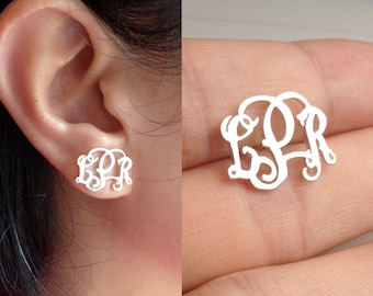Sterling Silver Monogram Earrings,Personalize Stud Earrings,any initial Monogram Earrings,0.6"inch Monogram Earrings %100 Handmade