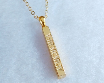 Personalized Gold Bar Necklace,Vertical Bar Necklace,Roman Numeral Necklace,Engraved Bar Necklace,Silver Long Bar Necklace,Custom Jewelry