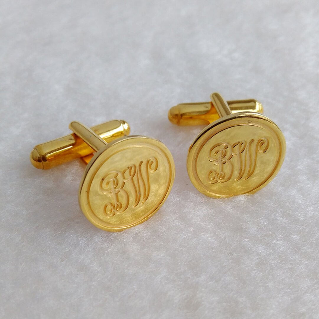 Personalized Cufflinks,circle Two Initial Cufflinks,gold Men Cufflinks