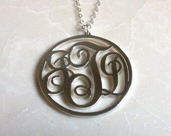 3 Initial Monogram necklace,2 inch Personalized Necklace,Letter Monogram Necklace,Christmas Gift,Birthday Gift - %100 Handmade
